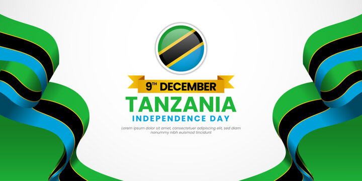 Tanzania Independence Day Banner Background design illustration with waving ribbon national flag