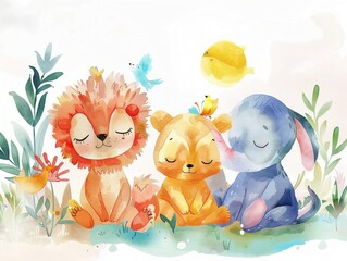 Naklejka premium Cute animals from the Bible stories rendered in vibrant watercolors