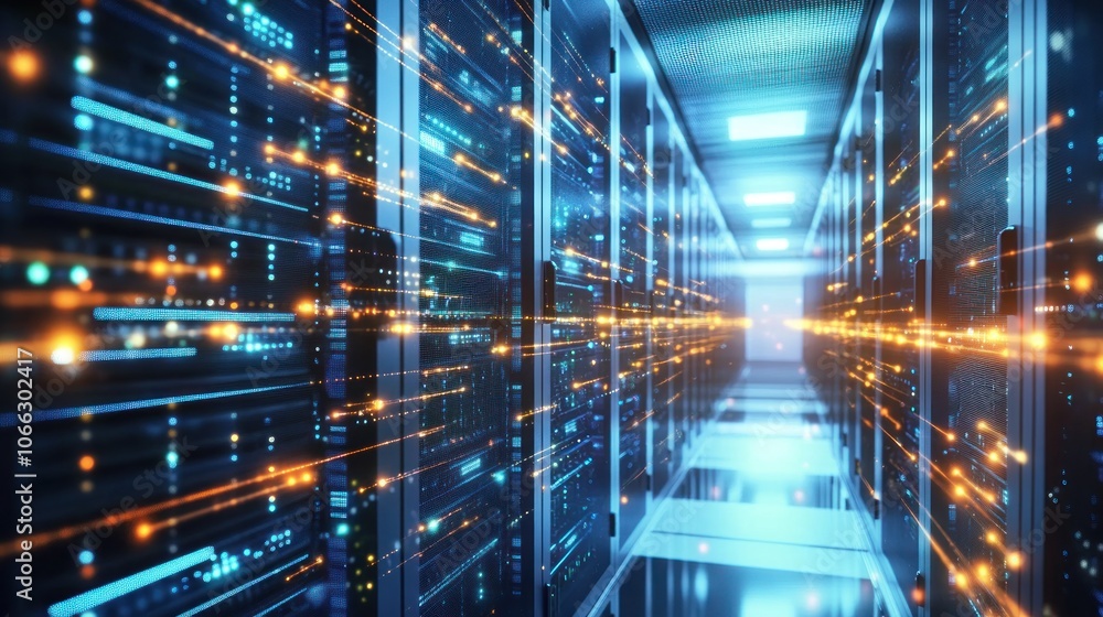 Poster server room with data flow
