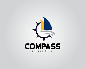 creative ship forming waves with a circular compass logo design