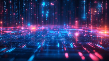 Abstract digital network with blue and red glowing lines