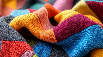 Close-up of a Multicolored Knitted Blanket