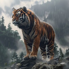 Obraz premium Majestic tiger standing tall on rocks