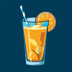  Classic Orange Juice in a Clear Glass with Ice and a Straw