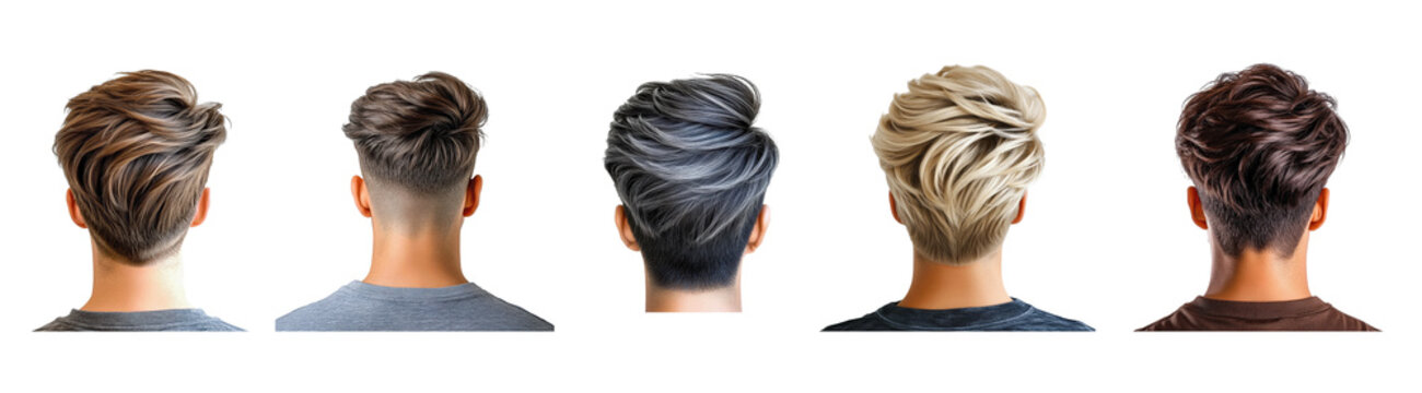 A diverse collection of modern men&rsquo;s hairstyles displayed against a transparent background for stylish inspiration