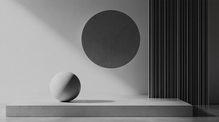 Geometric 3d smooth pastel shapes. Abstract background with black and white colour palette