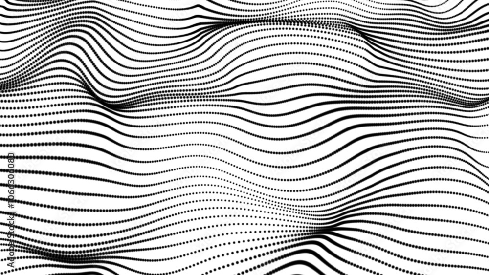 Poster abstract black dot line with a dynamic wave on white background. abstract digital wave dots lines pa