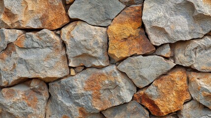 Fototapeta premium Close-up of a Rustic Stone Wall with Irregularly Shaped Stones