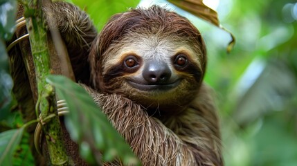 Fototapeta premium Charming Sloth Relaxing in Lush Greenery, Perfectly Captured in Its Natural Habitat and Beauty