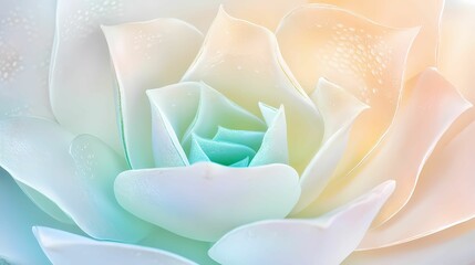 Obraz premium A detailed macro shot of a succulent plant in a rosette pattern, with thick, water-filled leaves showing shades of green, teal, and hints of purple. The surface of each leaf has tiny textures, and the