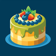  Light Matcha Green Tea Cake with White Chocolate Ganache and Fresh Berries