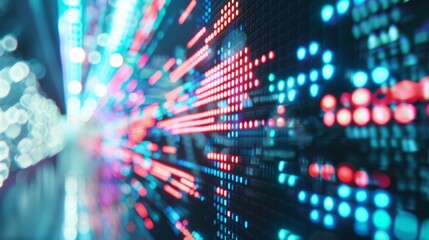 Colorful bokeh effect created by lights blurring as a server room data center shows digital information flowing through hardware
