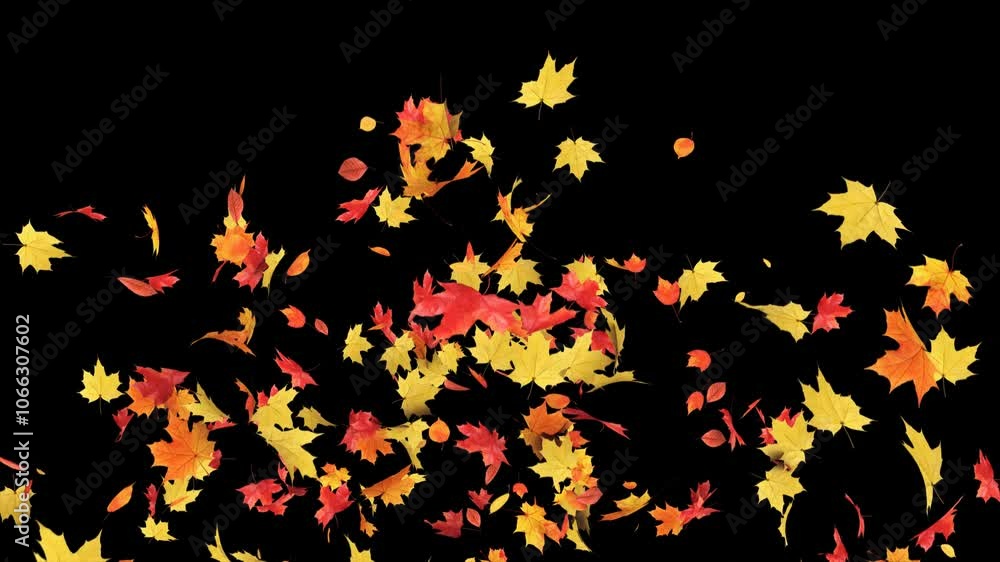 Wall mural maple leaves burst on alpha channel. 3d rendering. element footage place on background and easier to