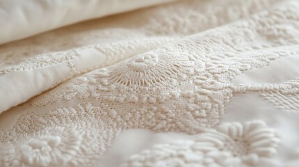 White Embroidered Fabric with Intricate Floral Designs