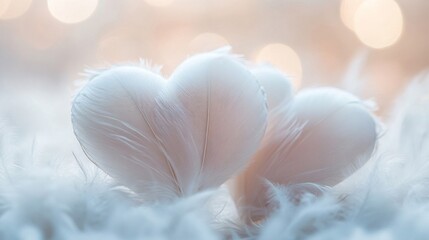 Fototapeta premium Two White Feathers Formed into a Heart Shape