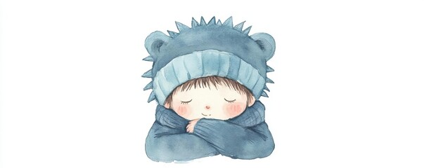 Child in cozy bear hat, peaceful expression