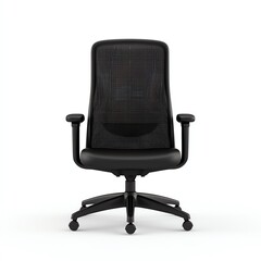 Ergonomic black office chair on white isolated background, perfect for modern workspaces and comfort.