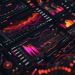 Fototapeta premium inventory management, demand tracking, predictive demand, consumer insights, interactive graphs, futuristic dashboard, vibrant colors
