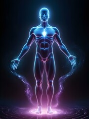 3d rendered illustration of translucent body man is floating in dark