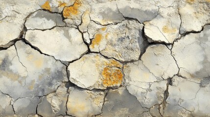 Obraz premium Cracked and Weathered Concrete Wall with Yellow Staining