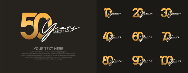 Naklejka premium Anniversary logo set vector design, gold and silver color for celebration event