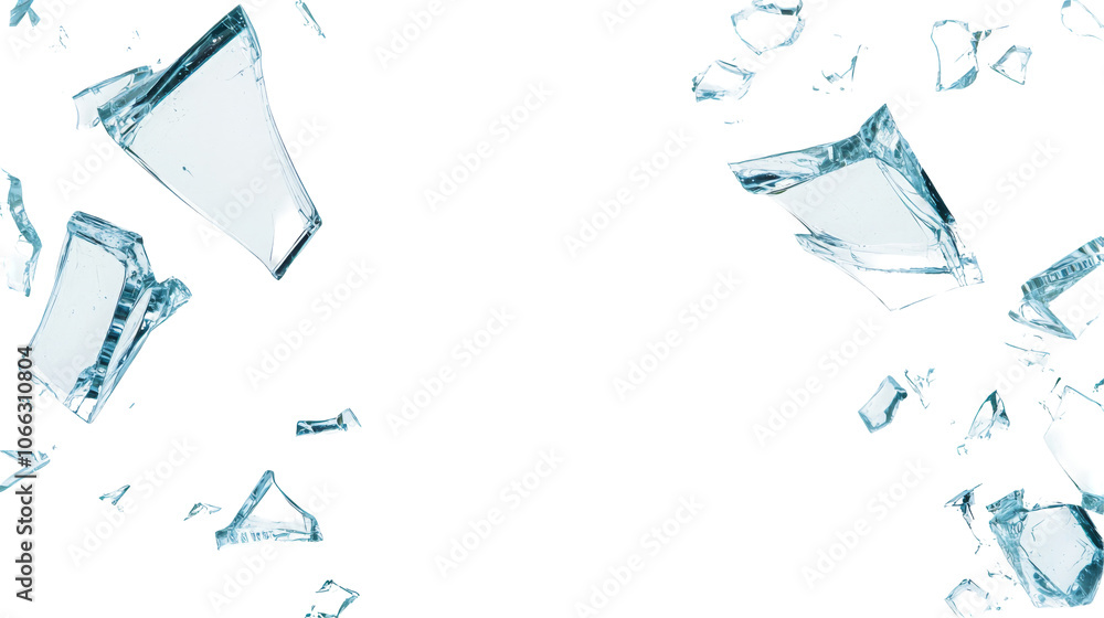 Poster a shattered glass background with sharp fragments against a transparent backdrop, evoking themes of 