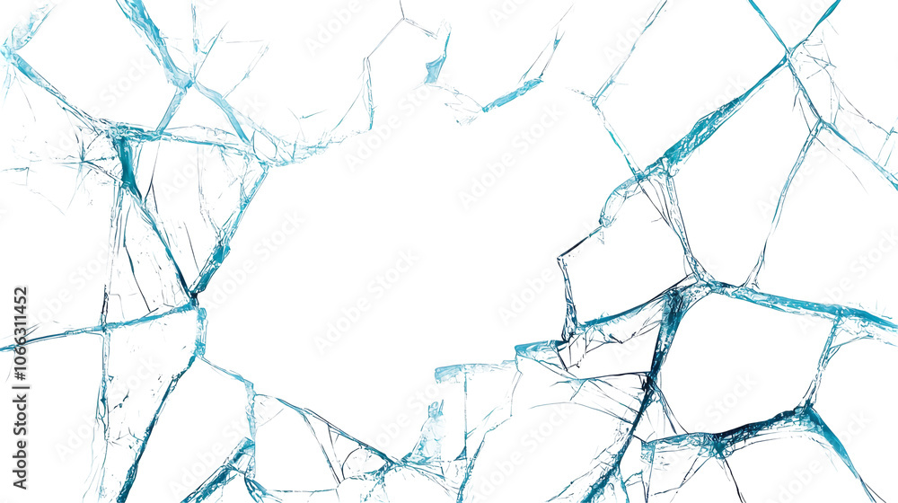 Poster a transparent background with intricate, fractured lines resembling shattered glass, creating a stri