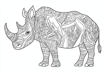 Intricate Rhino Zentangle A Detailed Illustration for Coloring, Zentangle, Coloring Pages, Rhino, Animal