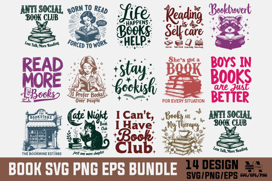 Reading Books Typography t shirt Design SVG Cute File book lover svg design, Book Lover vector, Book Lover sticker, book silhouette clipart