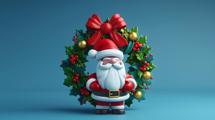Santa with Ribbon Wreath Christmas isometric Cartoon 3D