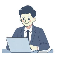 Business woman using laptop clipart on Transparent background