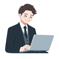 Business man using laptop clipart on Transparent background