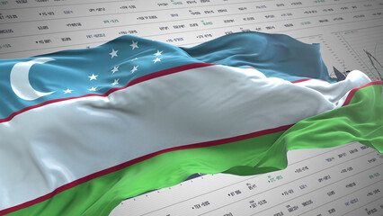 Uzbekistan flag - Waving flag on report analytics data statement