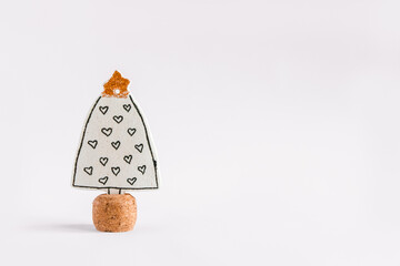 Christmas trees are handmade from natural materials..Eco-friendly crafts for the holidays. White background. Copy space