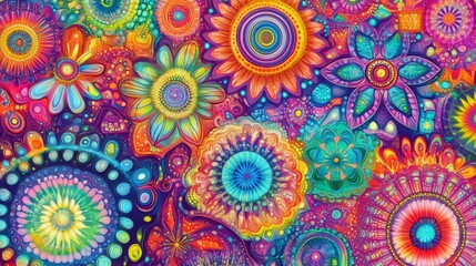 Abstract Psychedelic Floral Pattern with Vibrant Colors