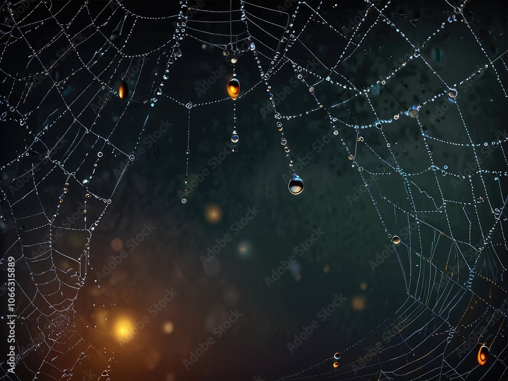 Wall mural spider web on the dew,spider web with dew drops,spider web with dew drops