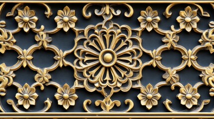 Intricate Gold Floral Carving on a Black Surface