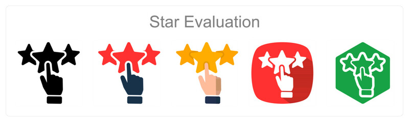 A set of 5 Star Evaluation icons as Rating, Review, Feedback