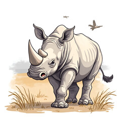 Fototapeta premium The majestic rhinoceros symbolizes strength and resilience in our fragile ecosystems, digital illustration of wildlife art concept.