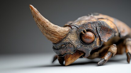 Fototapeta premium Detailed shot of a beetle s horn, strong shadows, and sharp focus on textures