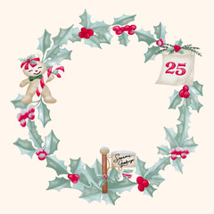 christmas wreath with holly berries