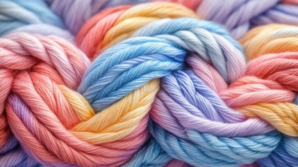 Close-up of Intertwined Colorful Yarn Strands