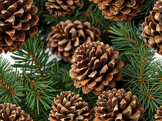 Fototapeta premium pine cones on a branch,pine cones,christmas background with cones and branches