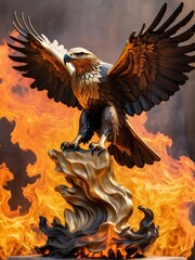 Fototapeta premium Flying eagle in fire background