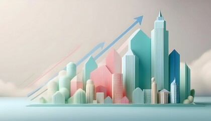 Fototapeta premium The integration of the ASEAN Economic Community shows economic growth with an arrow pointing up and a city.