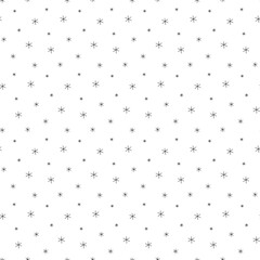 Seamless black and white background with doodle snowflakes