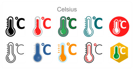 A set of 10 Celsius icons as Temperature, Thermometer, Degree