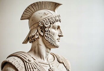 Ancient Greek soldier statue on a white background.