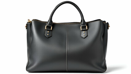 Naklejka premium A sleek black leather handbag with two top handles, a gold zipper, and gold accents. The bag has a clean, modern design and is perfect for everyday use.