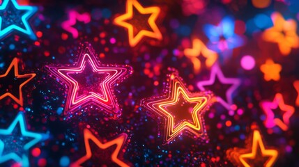 Fototapeta premium Neon-Lit Stars on a Sparkling Surface